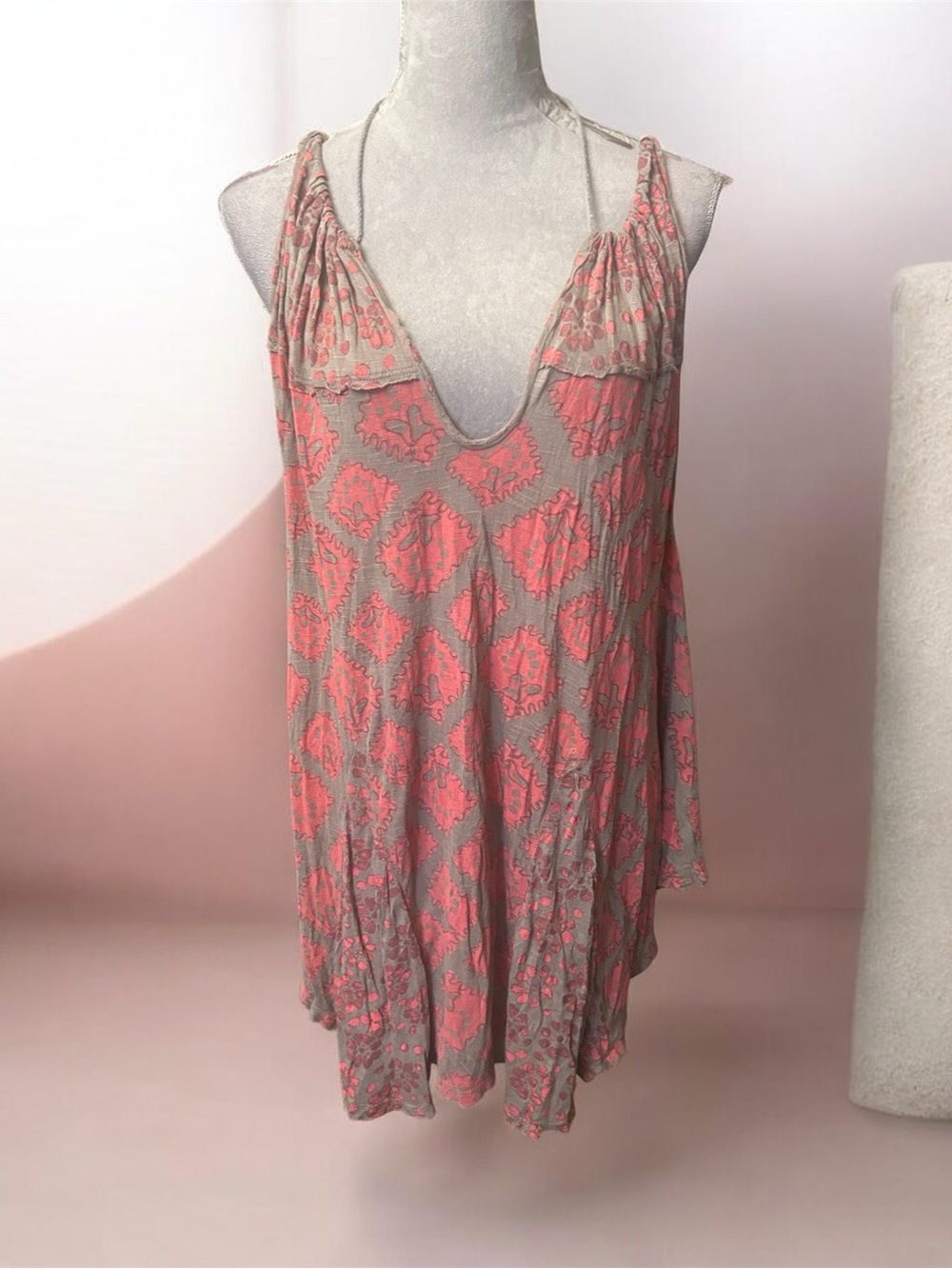 Free People Pink Patterned Mini Halter Dress